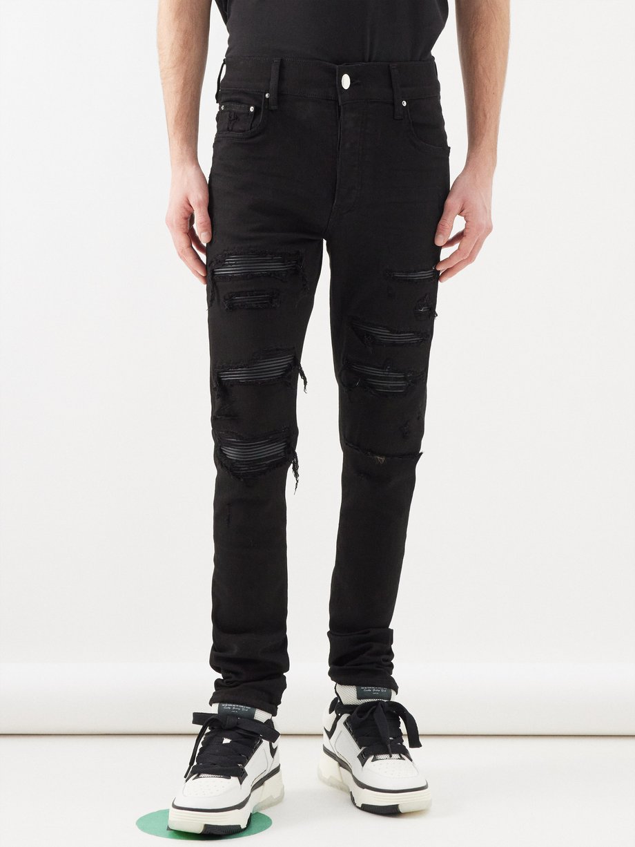 Black Leather Thrasher distressed skinny-leg jeans | Amiri | MATCHES UK