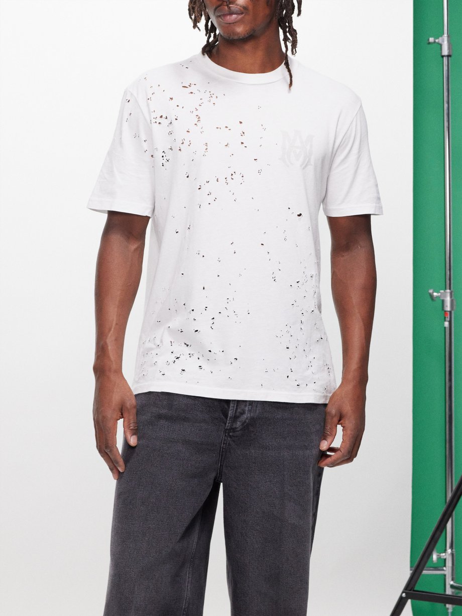 White Shotgun distressed cotton-jersey T-shirt, Amiri