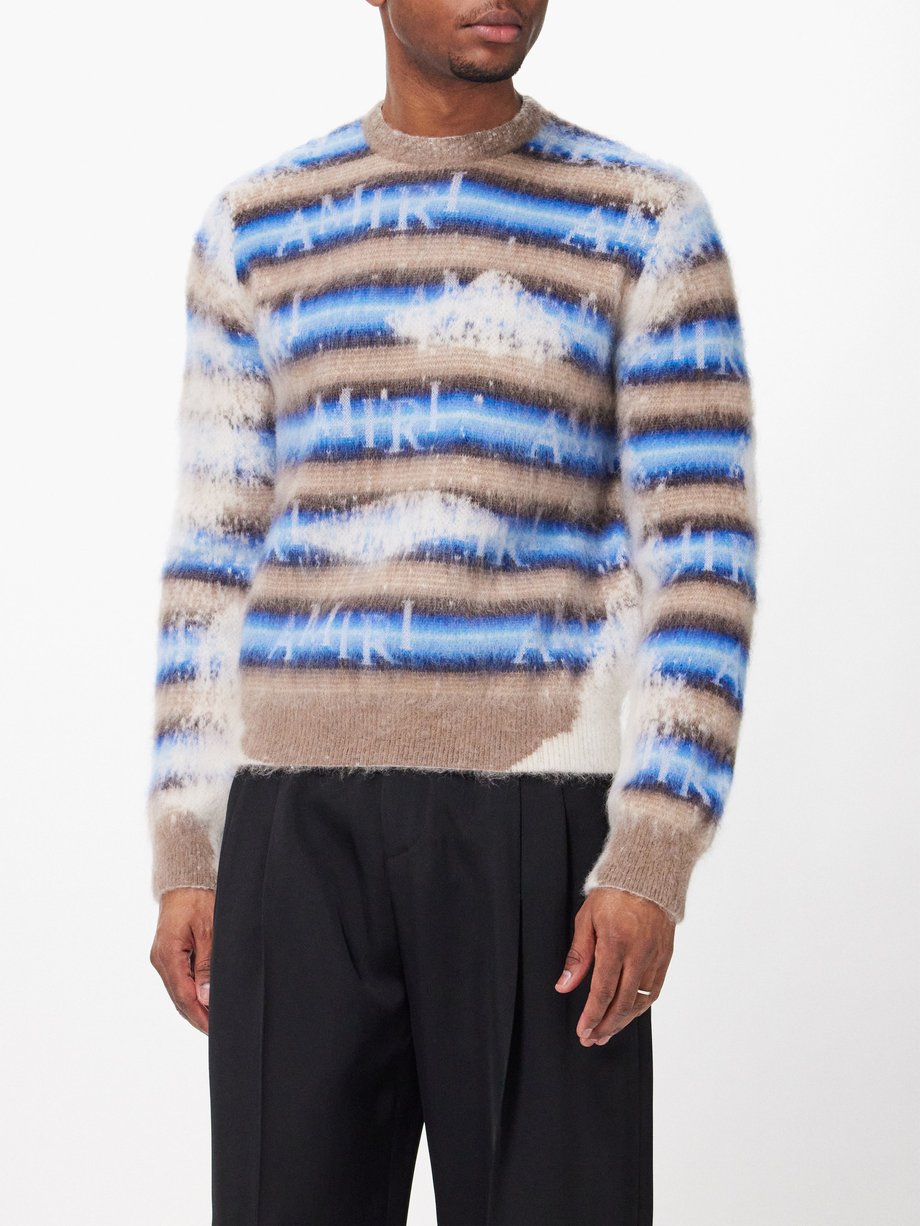 Beige Logo-intarsia striped brushed-knit sweater | Amiri | MATCHES UK