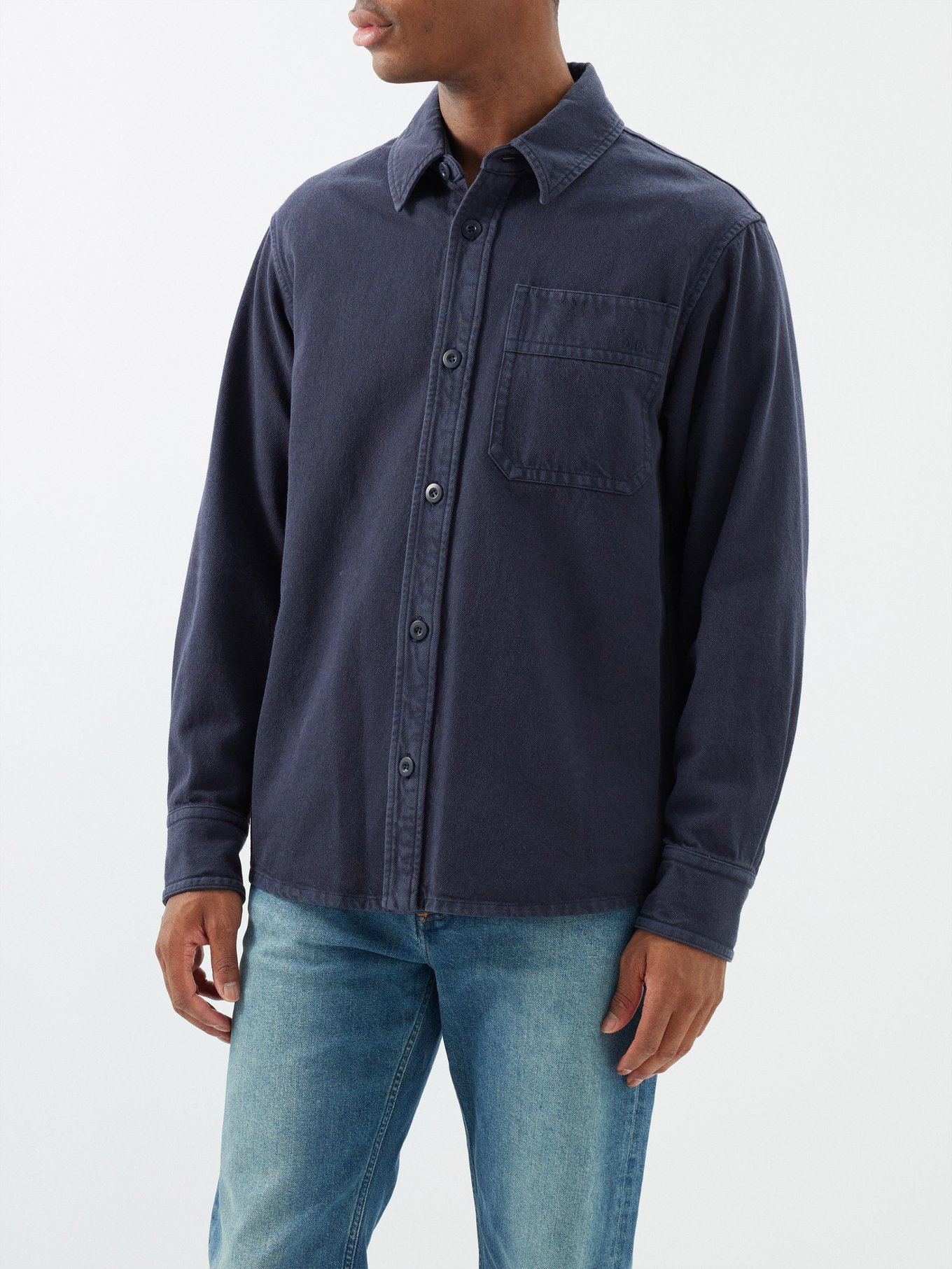 Navy Basile logo-embroidered cotton-twill overshirt | A.P.C.