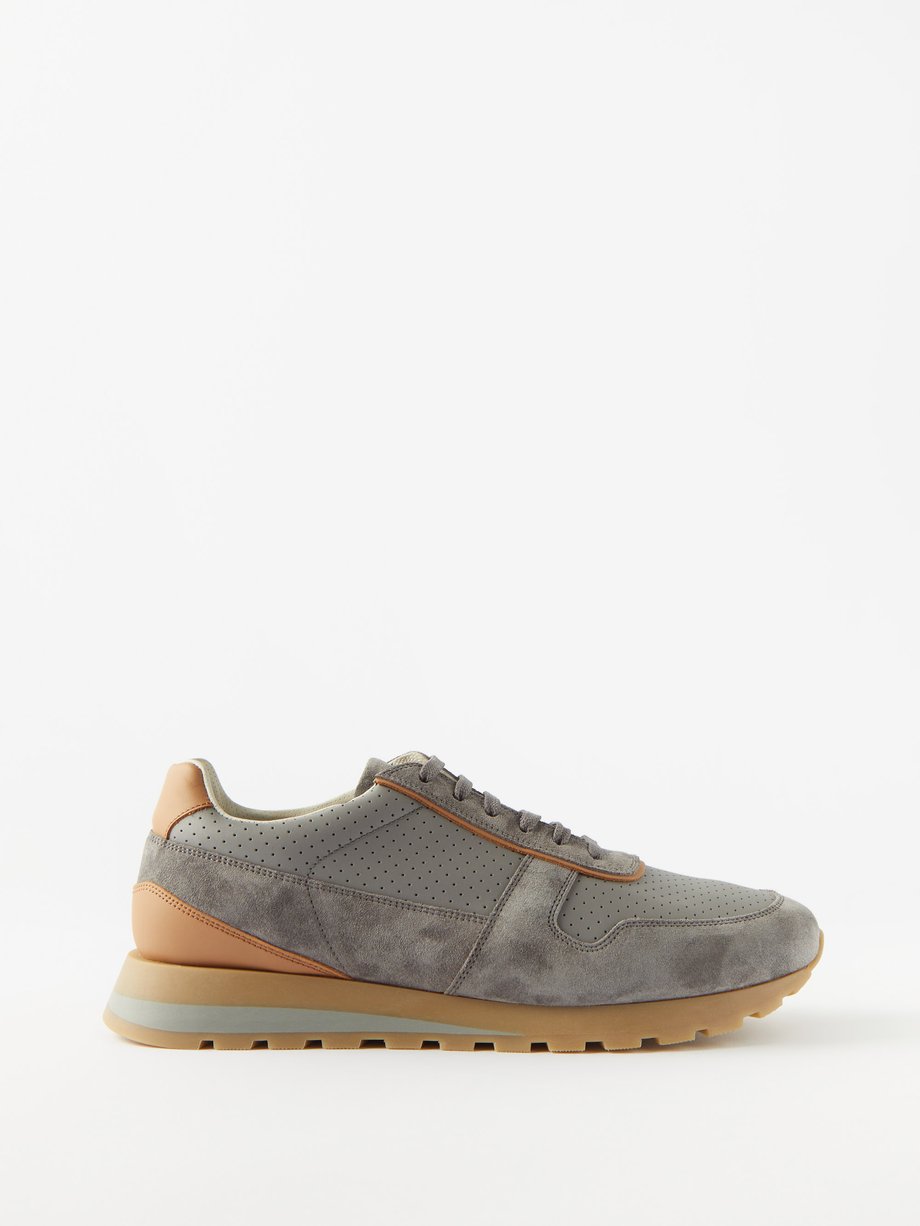 Grey Suede and leather trainers | Brunello Cucinelli | MATCHES UK