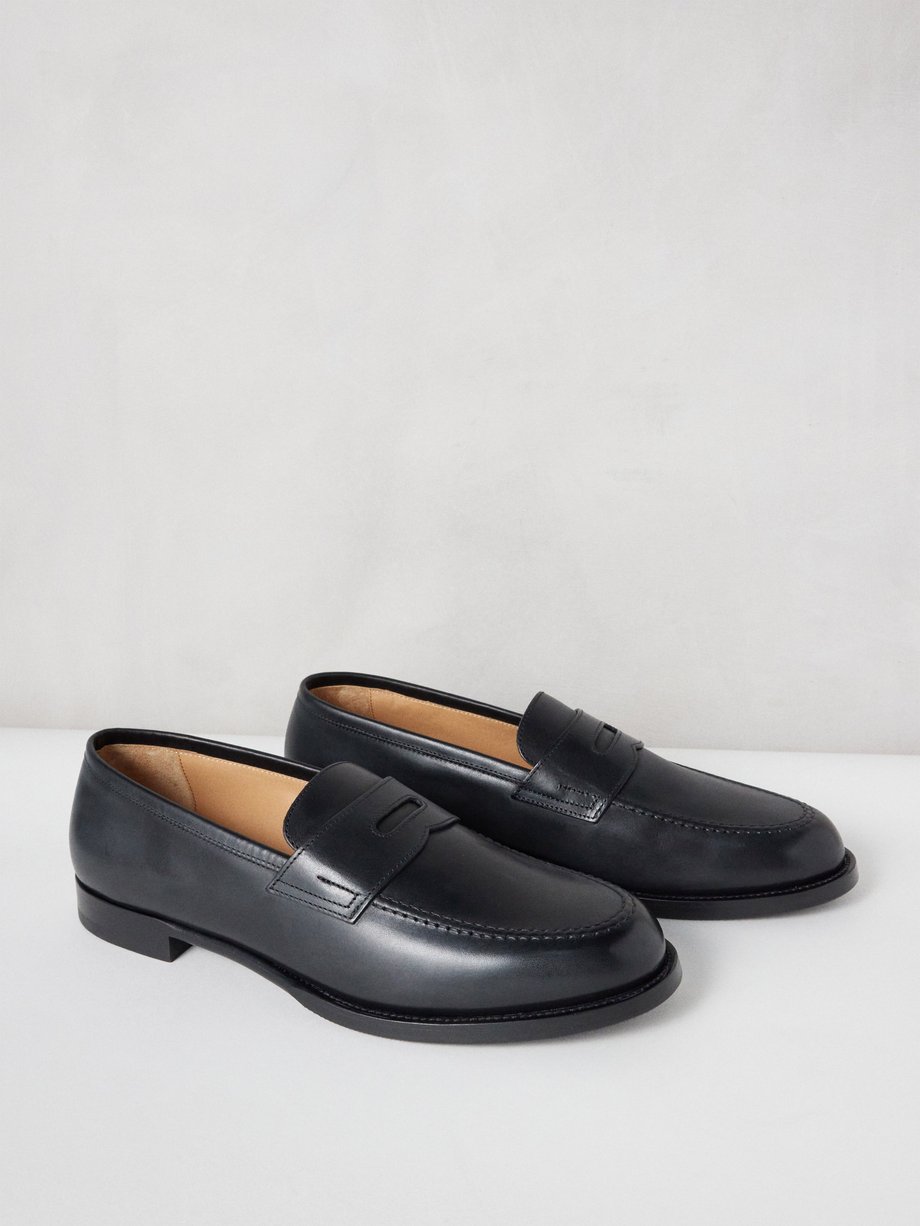 Black Audley leather penny loafers | Dunhill | MATCHES UK