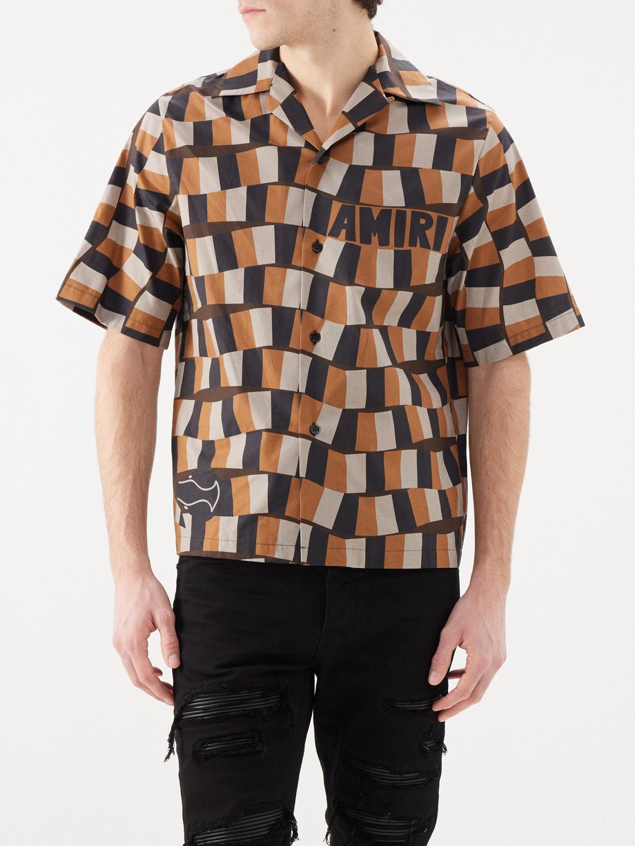 Amiri Snake check-print cotton bowling shirt