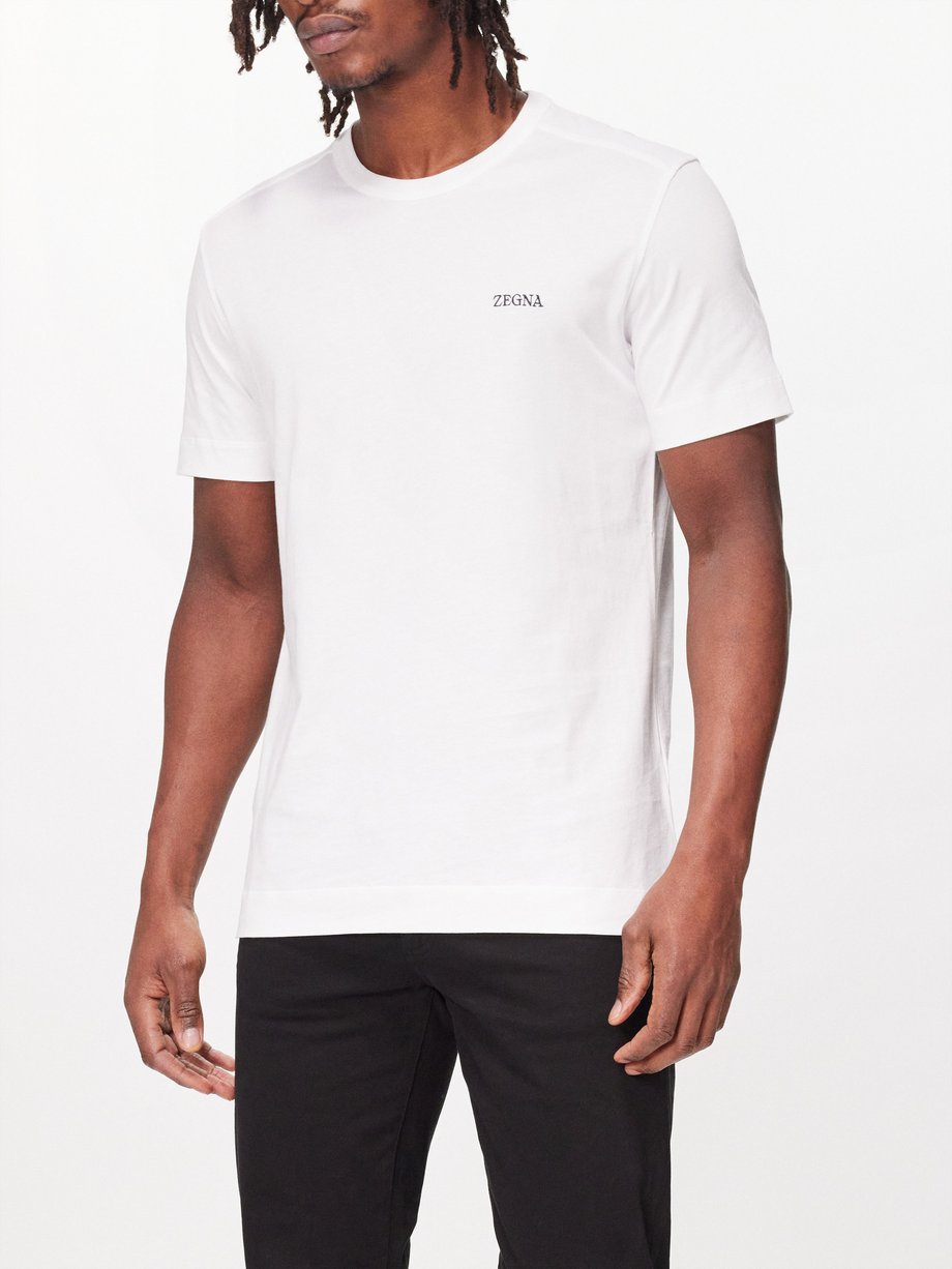 White Logo-embroidered cotton-jersey T-shirt | ZEGNA | MATCHES UK