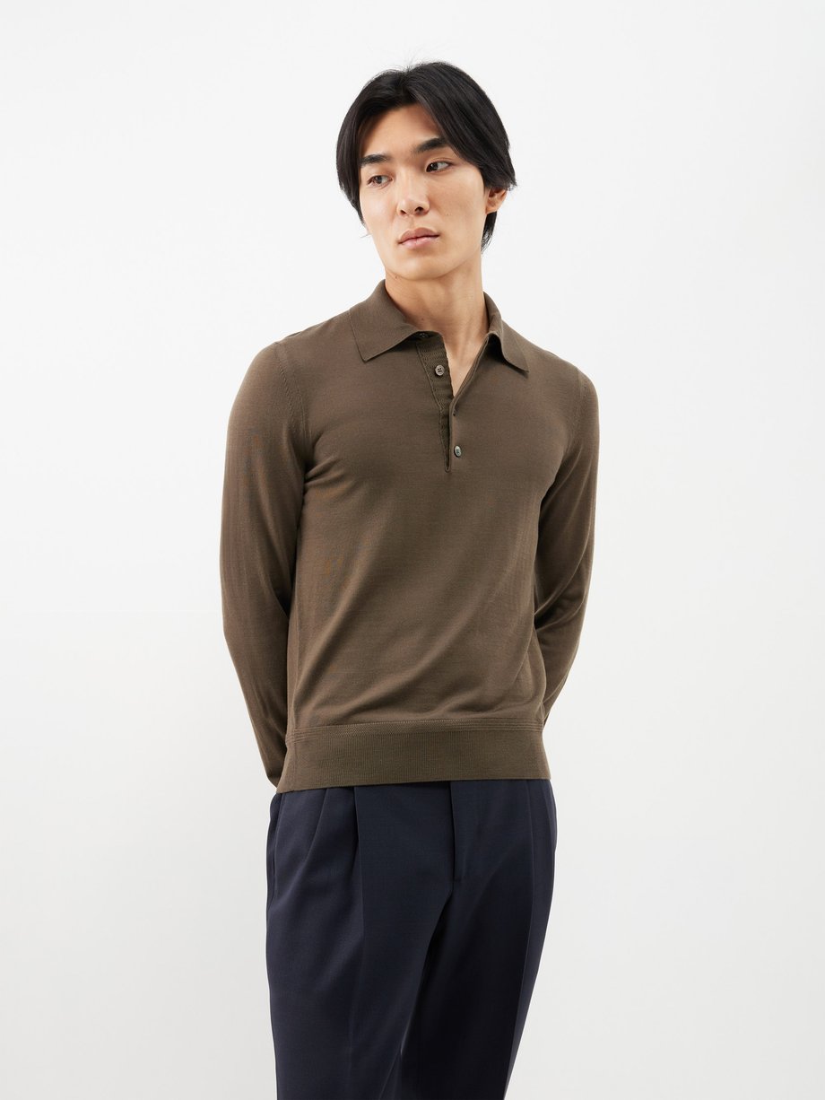 Green Wool long-sleeved polo shirt | Tom Ford | MATCHES UK