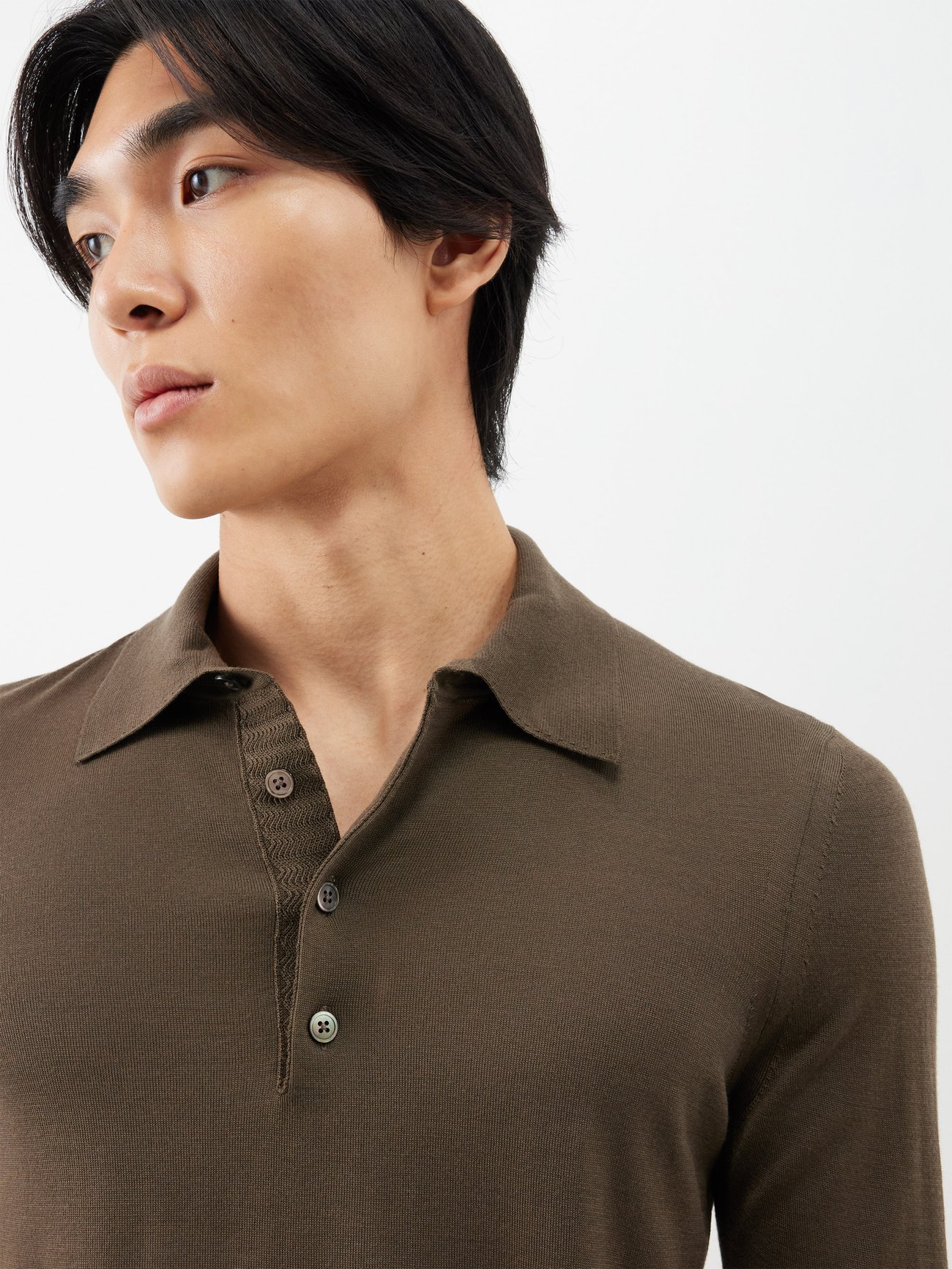 TOM FORD long-sleeved cashmere polo shirt - Neutrals