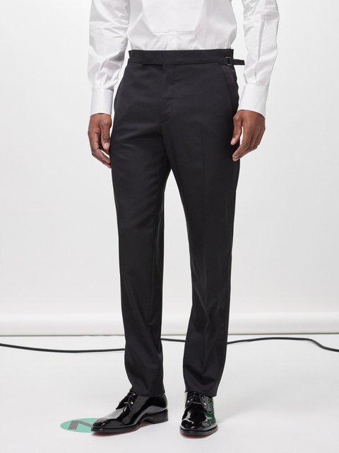 Mens TOM FORD black Wool Shelton Tuxedo Trousers | Harrods UK