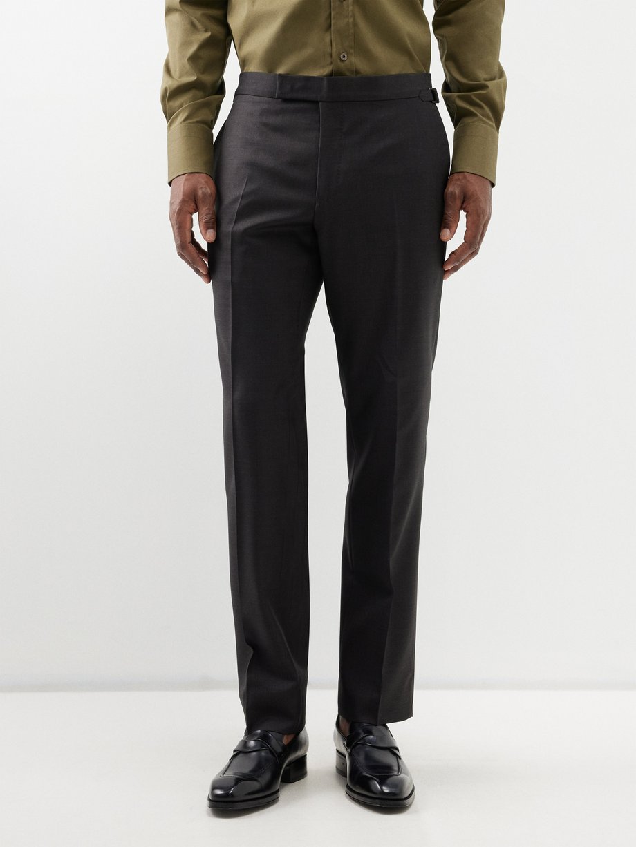 Black Straight-leg wool-sharkskin suit trousers | Tom Ford | MATCHES UK