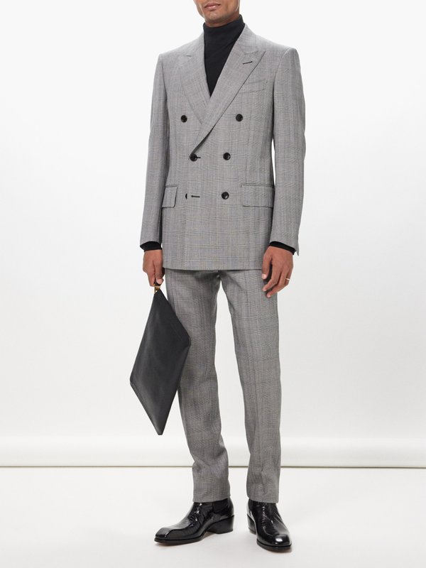 Straight-Leg Prince Of Wales Checked Wool Suit Trousers