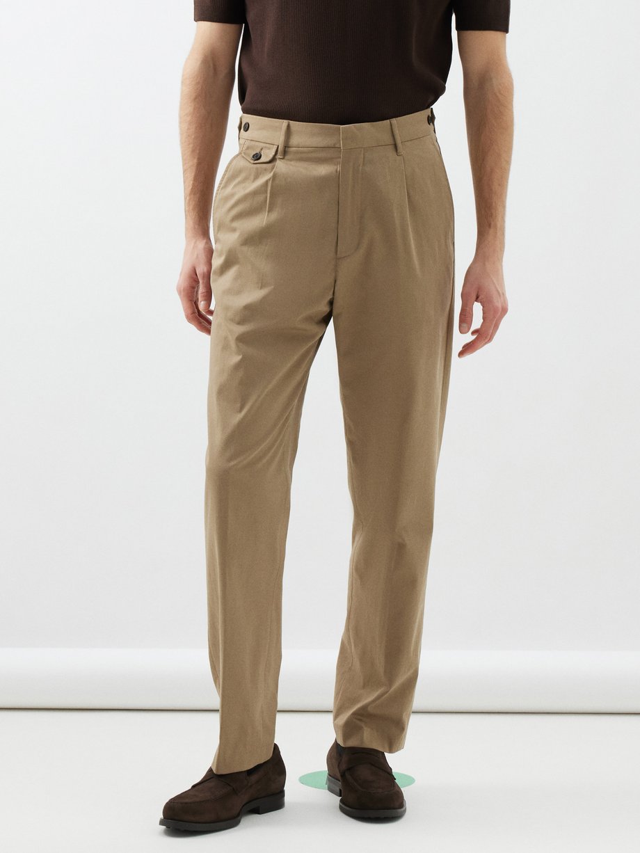 Camel Pleated cotton-blend chinos | Dunhill | MATCHES UK