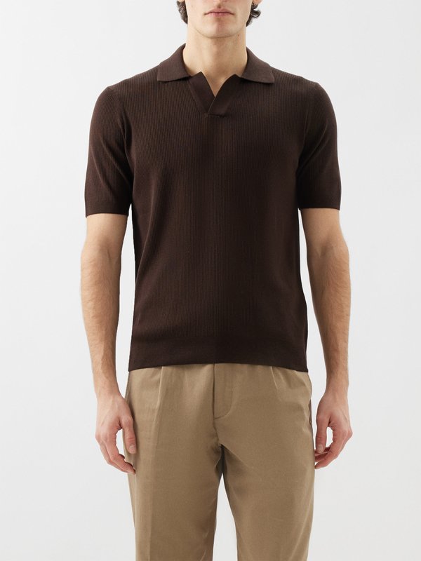 Dunhill Ribbed-knit silk-blend polo shirt