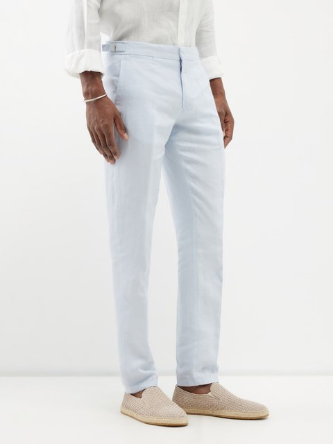 Slim Fit Trousers Beige Pinstripe | Slim fit men, Pinstripe, Linen trousers