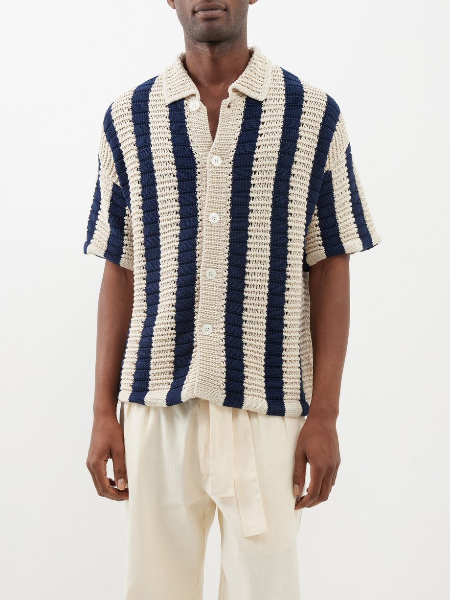 Orlebar Brown Thomas striped crocheted organic-cotton shirt