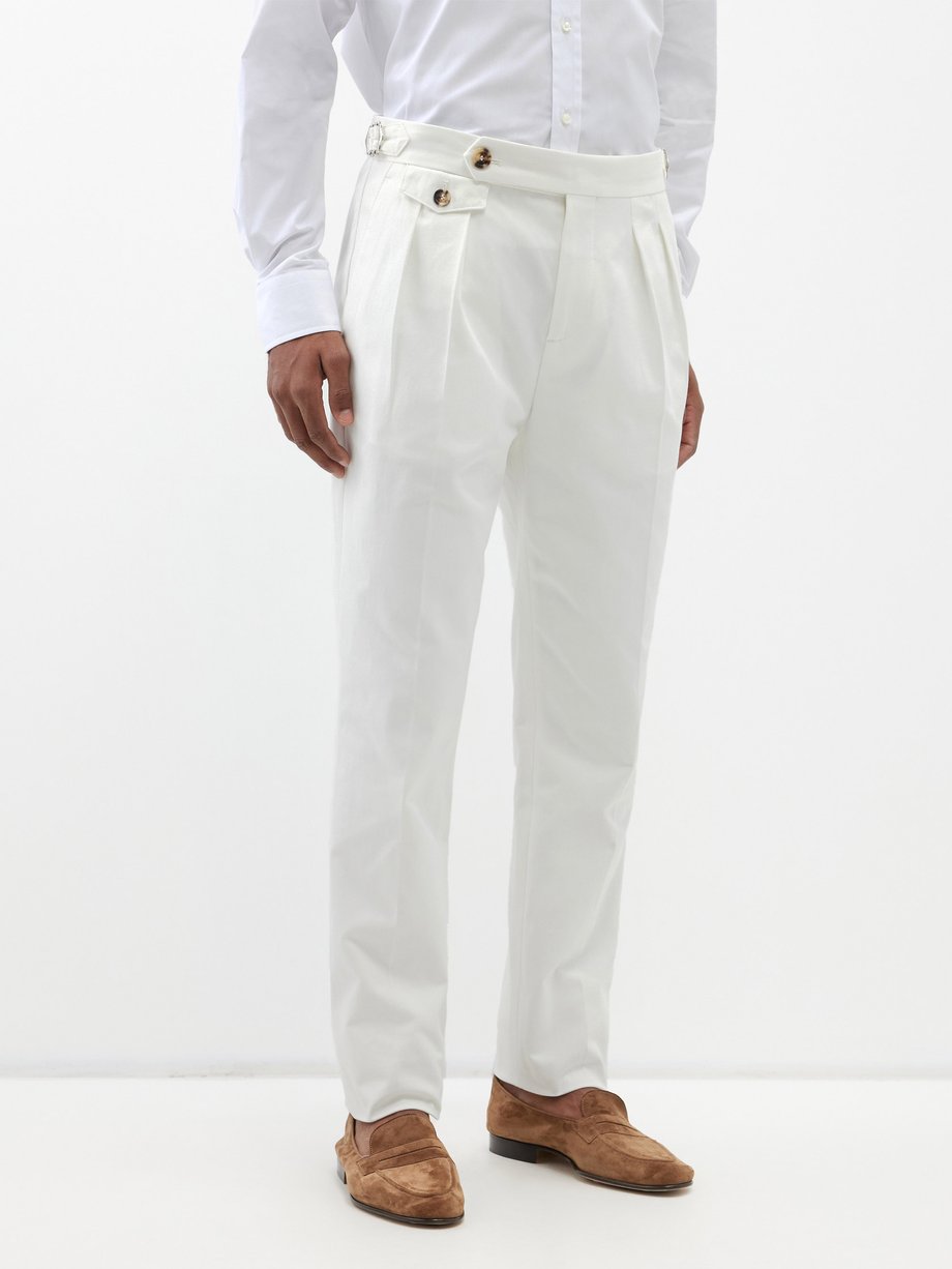 White Double-pleat cotton-twill trousers | Brunello Cucinelli | MATCHES UK
