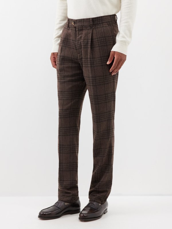 Brunello Cucinelli Check wool-blend tailored trousers