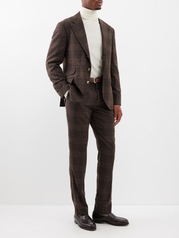 Brunello Cucinelli Check wool-blend tailored trousers