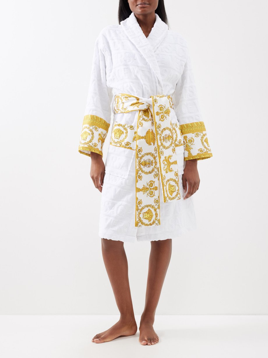 White I Love Baroque logo-jacquard cotton-terry bathrobe | Versace ...