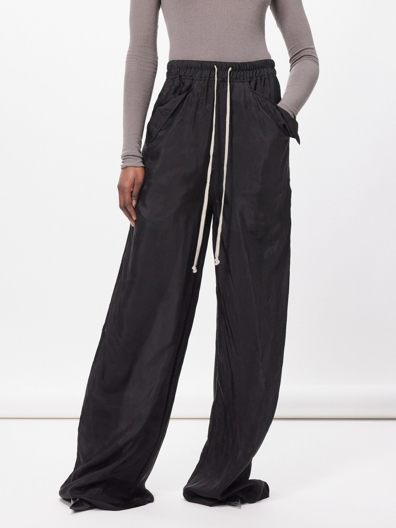 Black Drawstring cupro wide-leg trousers | Rick Owens | MATCHES UK