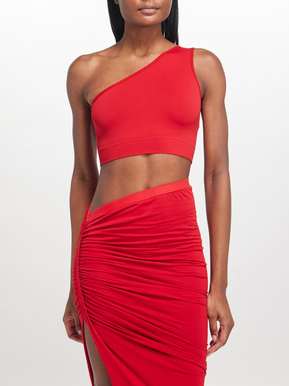 Red Athena active-knit one-shoulder top | Rick Owens | MATCHES UK