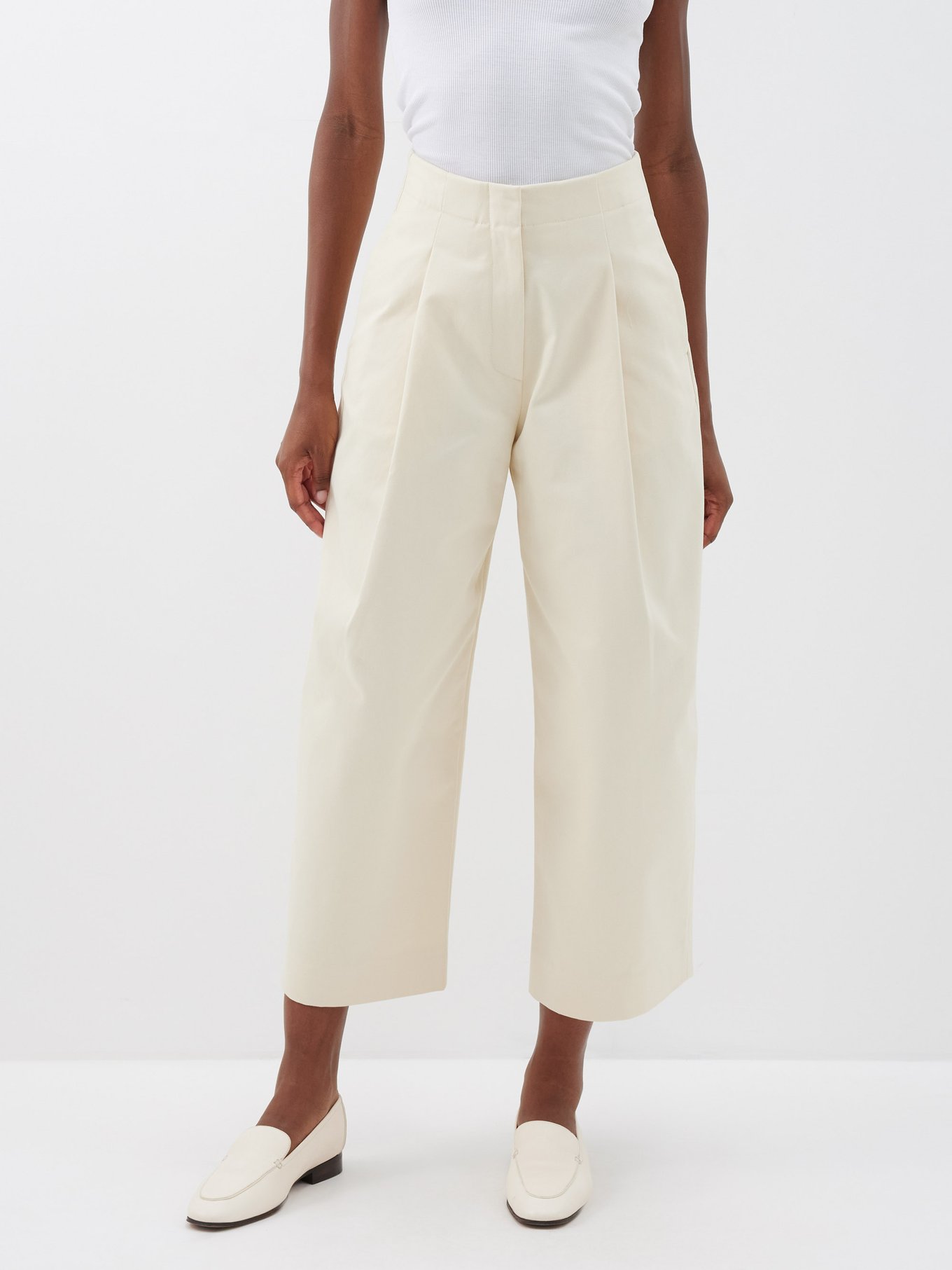 Neutral Dordoni cropped cotton-twill wide-leg trousers | Studio