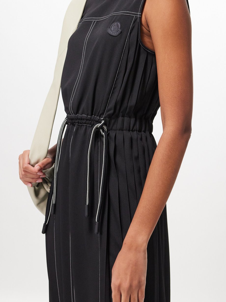 Black Pleated crepe de Chine midi dress, Moncler