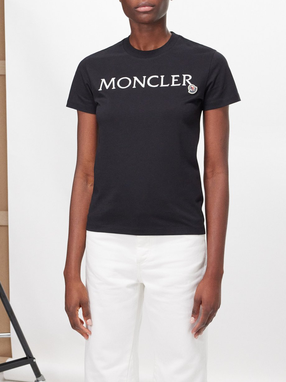 Black Logo-embroidered cotton-jersey T-shirt | Moncler | MATCHES UK