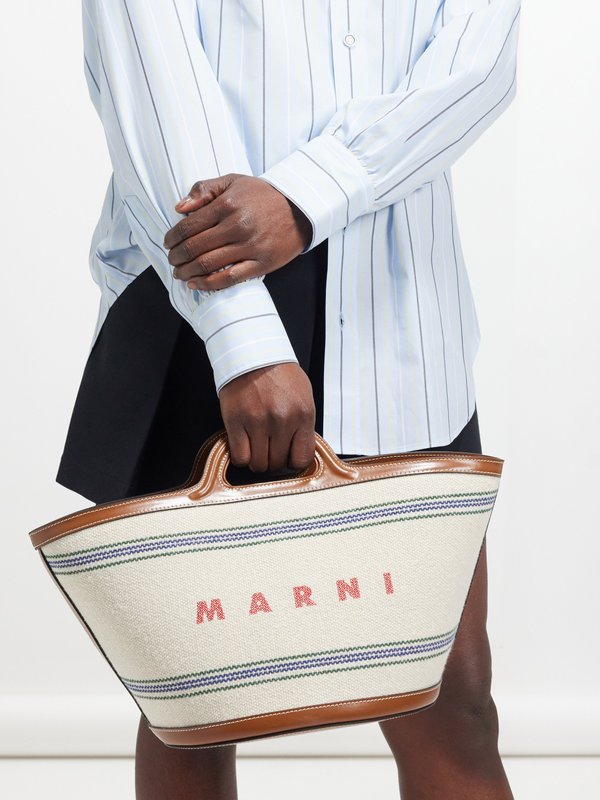 Marni Tropicalia small striped-canvas bucket bag