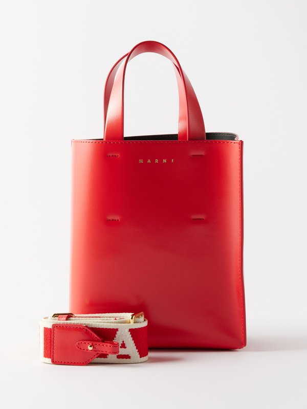Red Museo mini leather tote bag | Marni | MATCHES UK