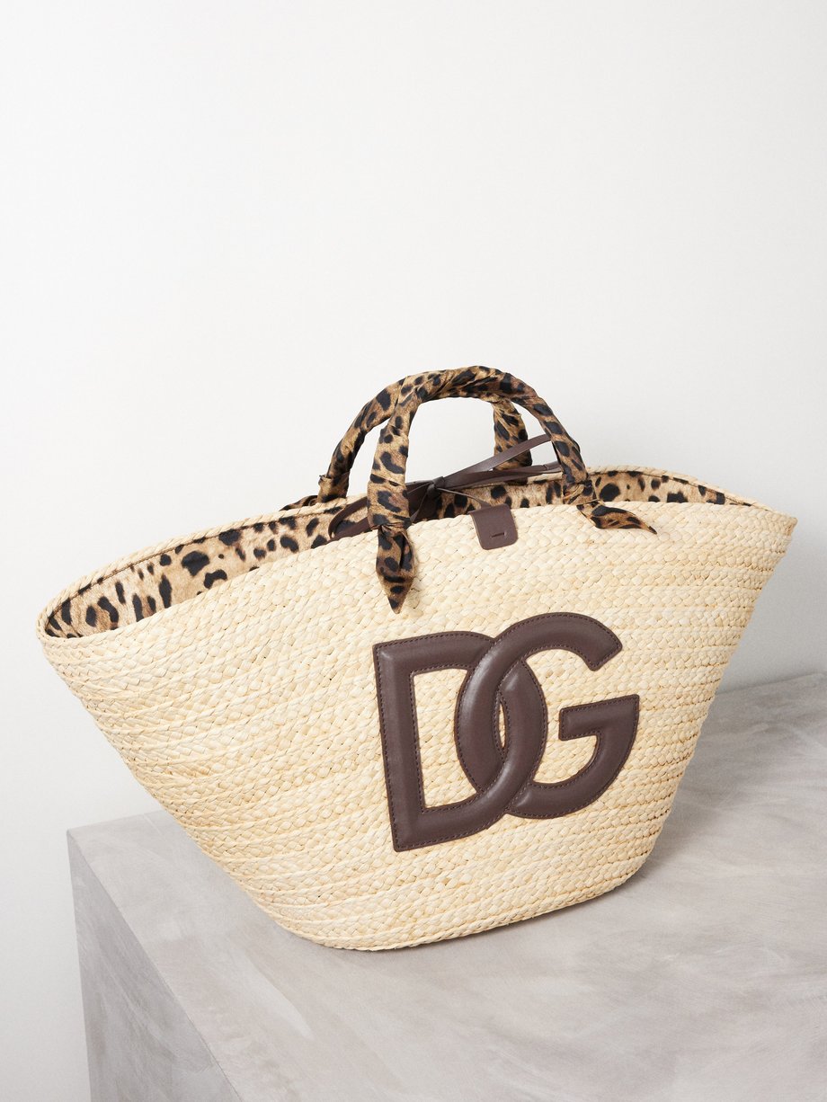Beige Kendra medium raffia basket bag | Dolce & Gabbana | MATCHES UK