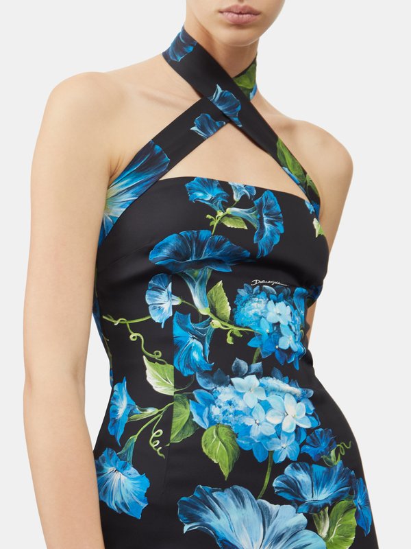 Dolce & Gabbana Crossover-strap floral-print silk-charmeuse dress