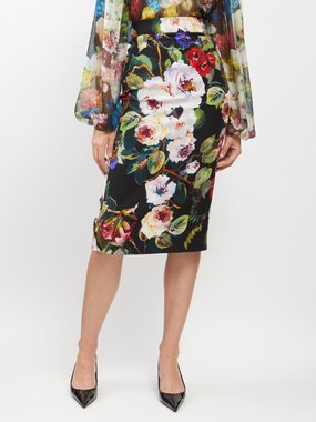 Dolce & Gabbana Floral-print silk pencil skirt