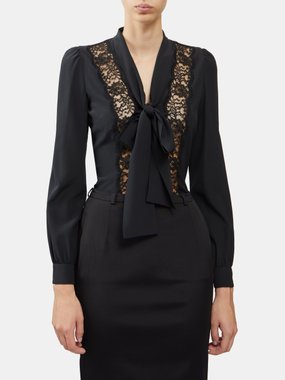 Dolce & Gabbana Pussybow floral-lace silk blouse