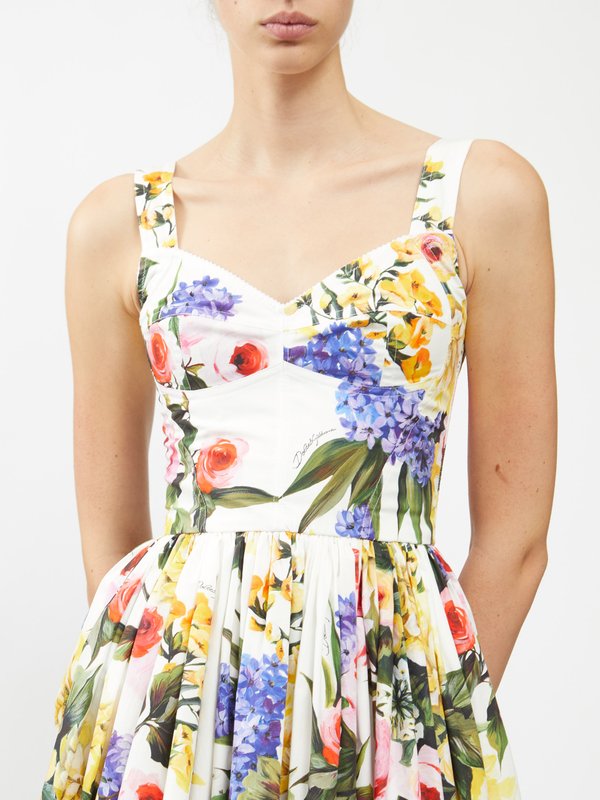 Dolce & Gabbana Sweetheart floral-print cotton-blend mini dress