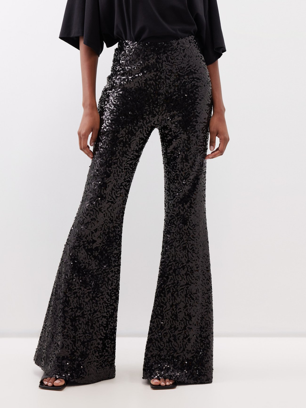 Sequin Cuffed Ankle Trouser - Black