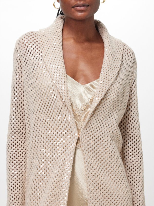 Ralph Lauren Sequinned open-knit cashmere long cardigan