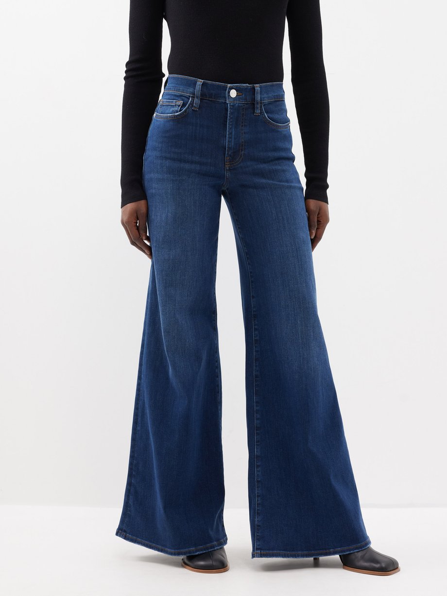 Palazzo Knee Cut Denim High Waisted Flare Jeans With Wide Leg And