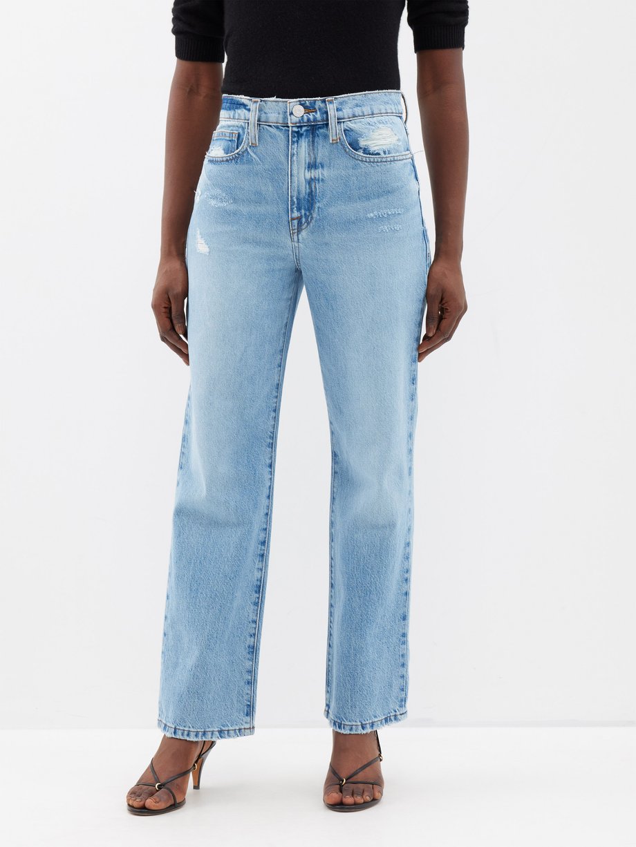 Blue Le Jane distressed straight-leg jeans | FRAME | MATCHES UK