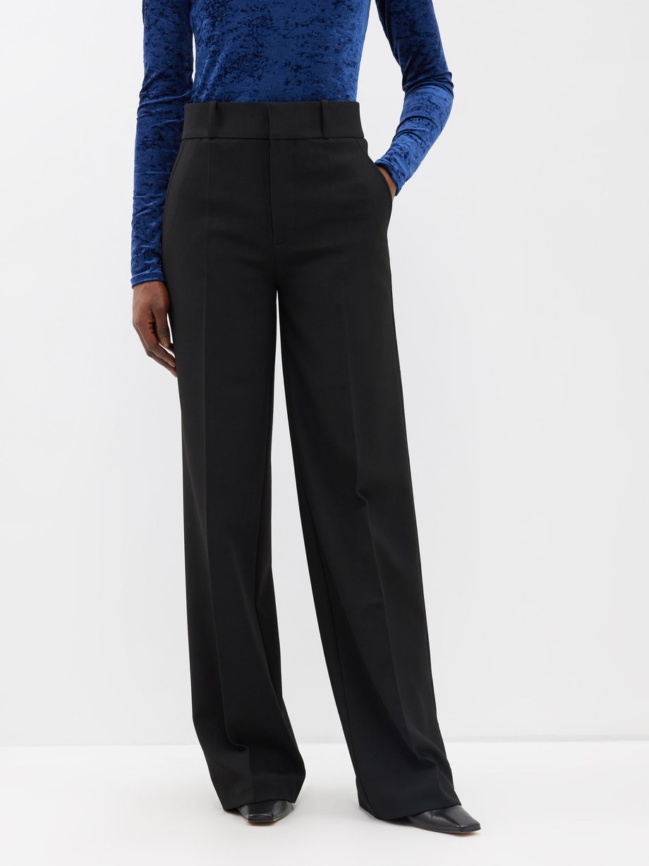 Black High-rise twill wide-leg trousers, FRAME