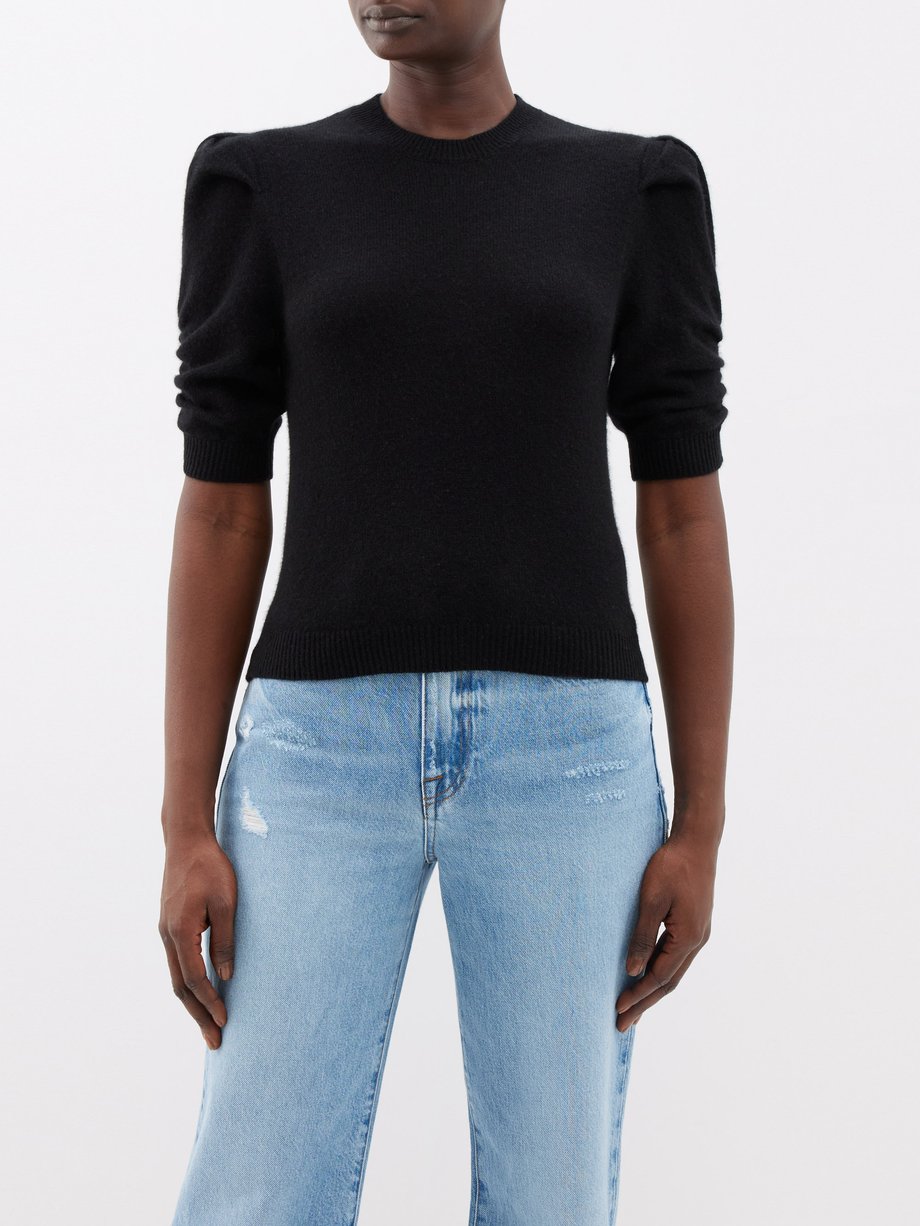 Black Puff-sleeve cashmere sweater | FRAME | MATCHES UK