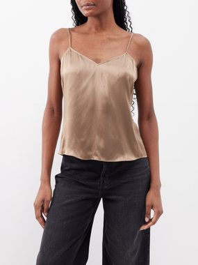 Floral-trimmed silk-satin cami top | CO