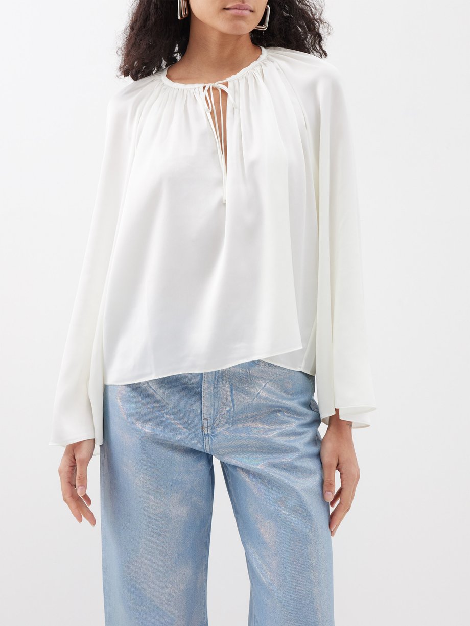 FRAME Tie-gathered crepe blouse