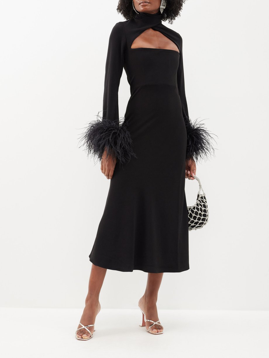 Black Odessa feather-trim crepe dress | 16Arlington | MATCHES UK