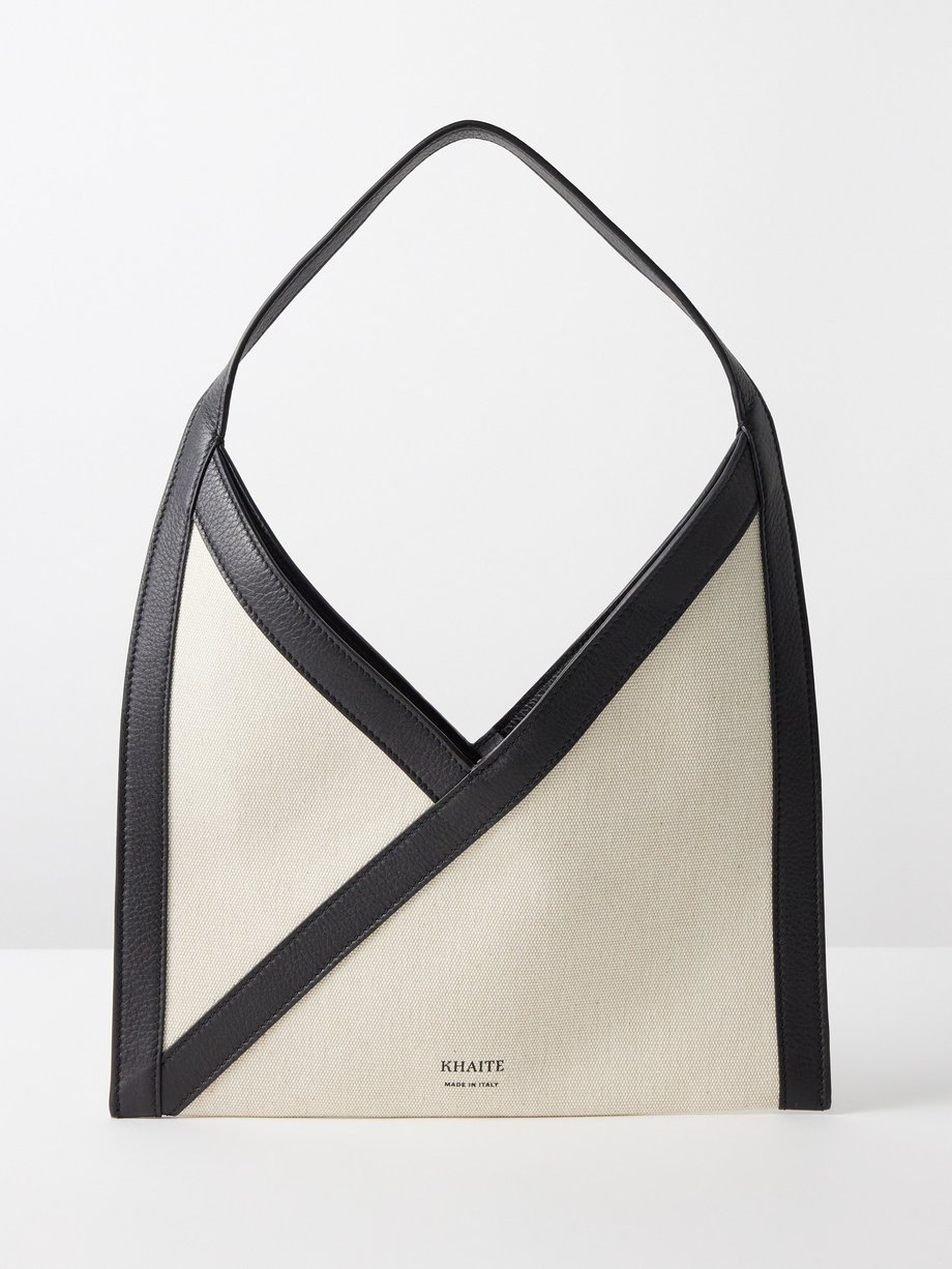 Neutral Sara small leather-trim canvas handbag | Khaite | MATCHES UK