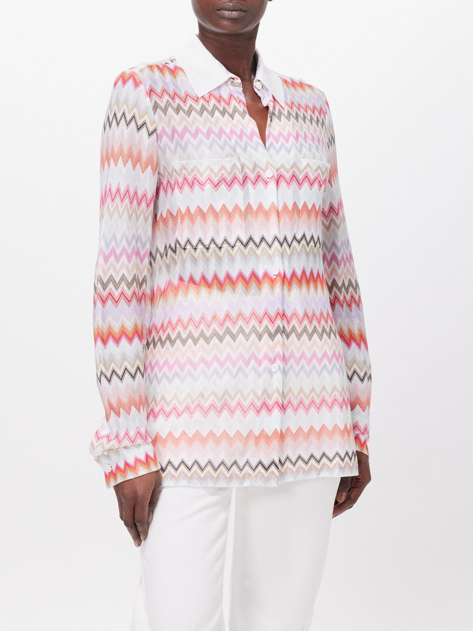 White Zigzag cotton-blend blouse | Missoni | MATCHES UK