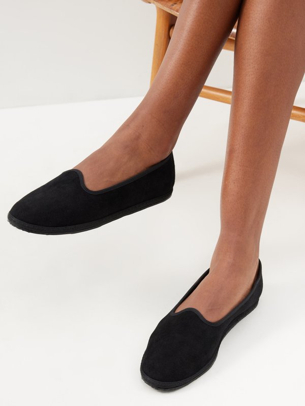 Vibi Venezia Blanket-stitched suede furlane slippers