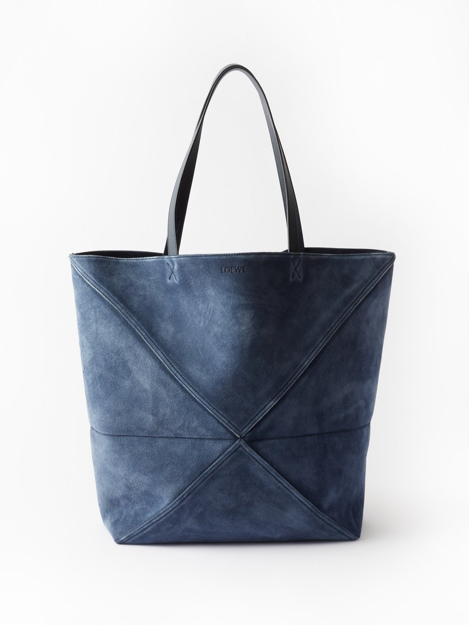 Blue Puzzle Fold large suede tote bag | LOEWE | MATCHES UK