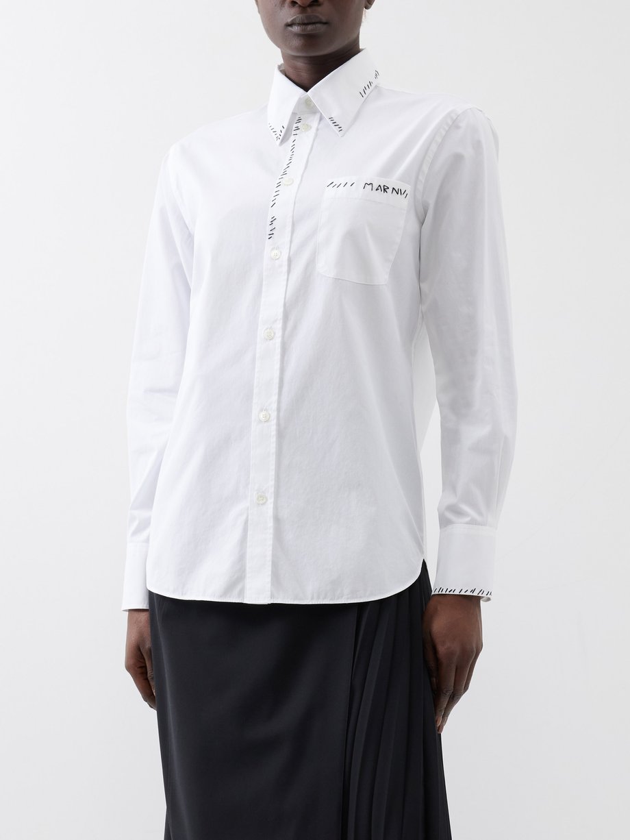 White Logo-stitched cotton-poplin shirt | Marni | MATCHES UK