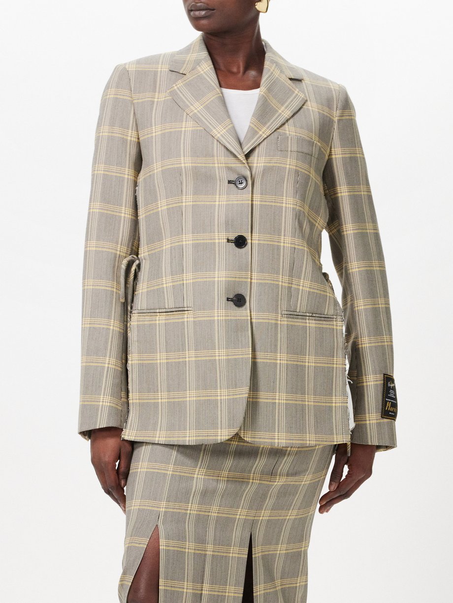 Marni Open-seam checked wool-blend tailored jacket