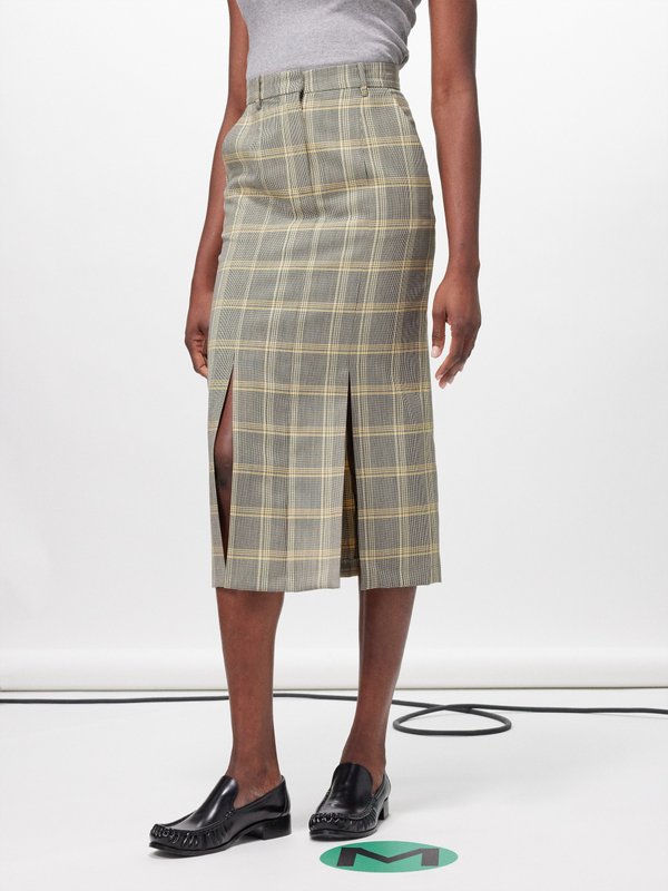 Marni Checked wool-blend midi skirt