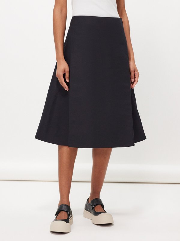 Marni A-line pleated cotton-cady midi skirt